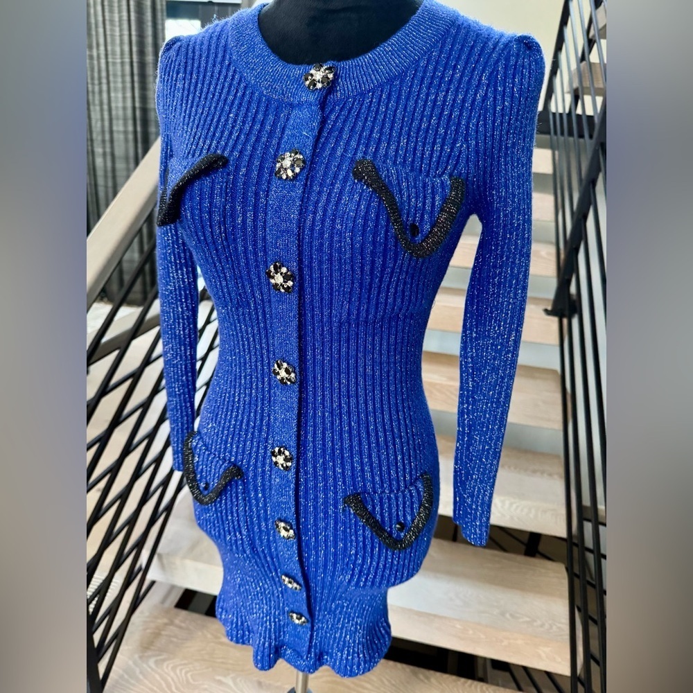 New Shimmery and Chic Blue Knit Dress size S - Picture 6 of 9